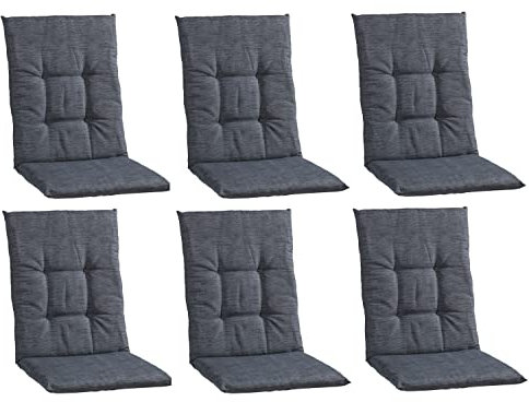 Home4You Gartenstuhlauflagen Mittellehner 6er Set - 108 x 48 cm - Dunkelgrau - Baumwolle - Polyester - Sesselauflage Sitzpolster Stuhlauflage