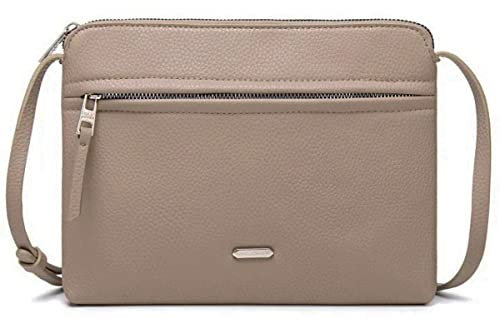 David Jones - Damen Umhängetasche - Kleine Flache Handtasche PU Leder - Tasche Klassiche Elegante Beuteltasche Reise Shopping Handytasche Arbeit Clutch Party - Taupe Braun