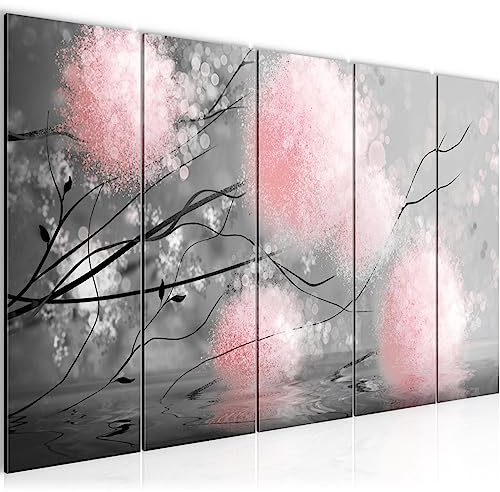 Runa Art Wandbild XXL Pusteblumen Wohnzimmer Schlafzimmer 200 x 80 cm Grau Rosa 5 Teilig - Made in Germany - 044255b