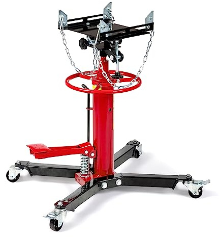 TUFFIOM Transmission Jack, 1100 lbs 1/2Ton Hydraulic 2-Stage High Lift Vertical Telescoping Floor Jack Stand, 34 to 68 Lifting Range, w/Pedal, 360° Swivel Wheels, Garage/Shop Lift Hoist, Red