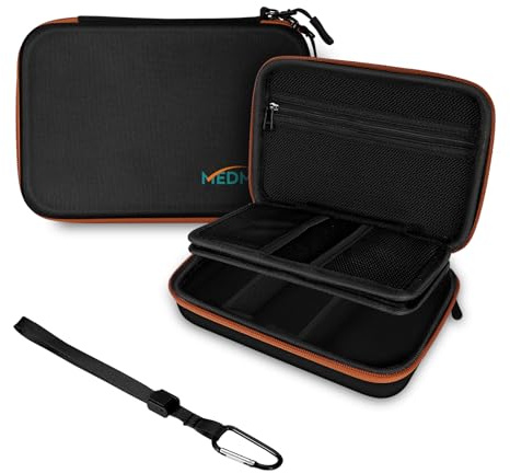 MEDMAX Pillen Organizer Tasche, Tragbare Notfalltasche Medikament Tasche Organizer für Medizin Vitamine Fischöl Pillen, Stoßfest Medikamententasche für Reisen (Leere Tasche), Schwarz