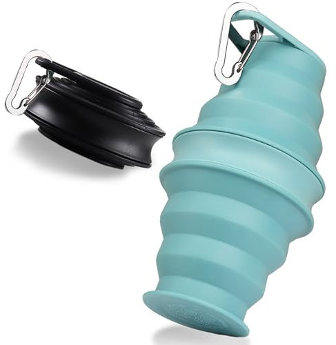 Borraccia Pieghevole Silicone Pieghevole 500ml Con Moschettone Sportiva Bottiglia 2 Pezzi (Nero+Blu)