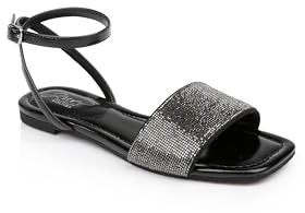 Jewel Badgley Mischka Hadley Flat Sandals with Ankle Strap