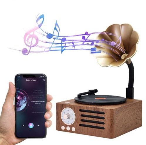 YHUEGH Altavoz de Madera Retro Bluetooth Boombox, Radio FM con Sonido estéreo de 10 W con Altavoz Externo, Reproductor inalámbrico Auxiliar con Tarjeta TF para Oficina en casa