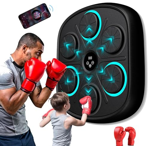 Machine de boxe musicale intelligente Bluetooth pour montage mural, appareils d'entraînement de boxe avec gants de boxe pour enfants, adultes, entraînement à domicile, salle de sport