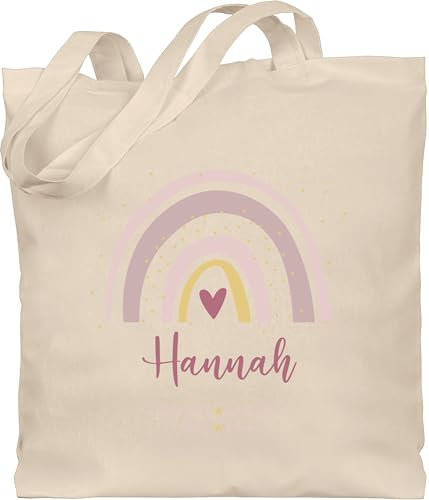 Baumwolltasche - Geschenk Boho Regenbogen mit Name I Geschenke zur Geburt personalisiert - Unisize - Naturweiß - mädchen baby geschenktasche geburtsgeschenk geburtsdaten tasche personalisierte