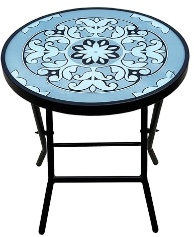 Bakgårdsuttryck PATIO · HEM · Trädgård 906191 vikbart glas uteplats sidobord-mosaikmönster - 45 cm, blått