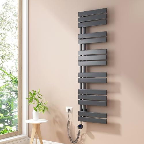 Heilmetz Termoarredo Bagno 1385x400mm, Scaldasalviette Elettrico Bagno con Termostato Digitale, Termosifone Elettrico con Element Riscaldante, Controllo Della Temperatura, Radiatore da Parete Vertical