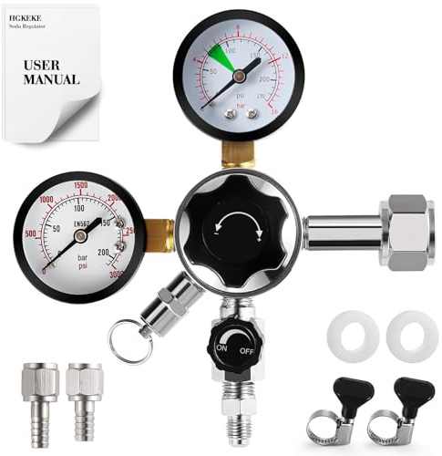HGKEKE High Pressure CO2 Regulator Dual Gauge Keg Regulator 0-120PSI Output Pressure Regulator for Kegerator - CGA 320 Beer Regulator, 7/16-20 UNF Thread Fittings, Keg Regulator for Beer, Soda