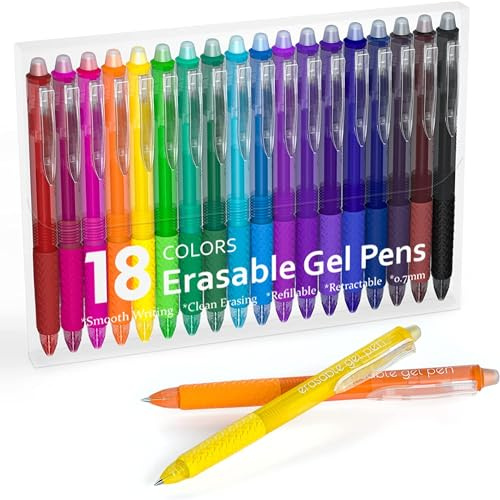 Lineon Erasable Gel Pens, 18 Colors Retractable Fine Point Erasable Pens Clicker, Assorted Color Inks, Make Mistakes Disappear for Drawing Writing Planner and Crossword Puzzles