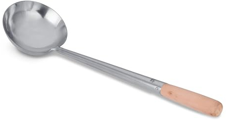 Craft Wok Grande mestolo wok tradizionale in acciaio inox con manico ergonomico in legno, utensile da cucina asiatico professionale per mescolare servire, 732W6-3