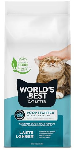 WORLD'S BEST CAT LITTER Poop Fighter Maximum Odor Defense, 8-Pounds - Natural Ingredients, Quick Clumping, Flushable, 99% Dust Free & Made in USA - Long-Lasting Odor Control & Easy Scooping