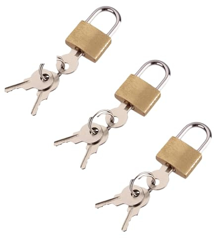 Padlocks with Keys 20mm Mini Padlock for Locker Suitcase Luggage Tool Box Jewellery Box Cupboard Travel Bags Backpack Computer Bag Locks Outdoor Small Security Lock Solid Brass Gold Body (Pack of 3)