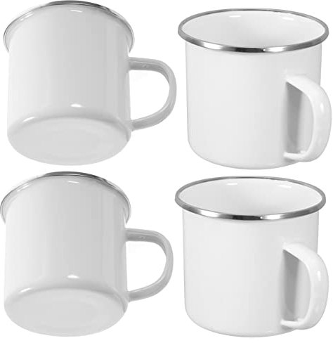 CIYODO Camping Emaille Becher 4 Stück 12oz (8cm) Glatte Rostfreie Wasserbecher Mit Aufbewahrungstasche Für Outdoor Reise Picknick