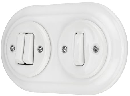 Unterputz Porzellan Retro Schalter, Doppelschalter, 2-fach, All-in-One, SET Serie PR1 weiß