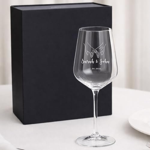 Wanapix | Copa de Vino Personalizada | Estuche de Regalo Incluido | Copa de Cristal Grabada para Vino | Con Nombre o Texto | Copa de Cristal | Hands