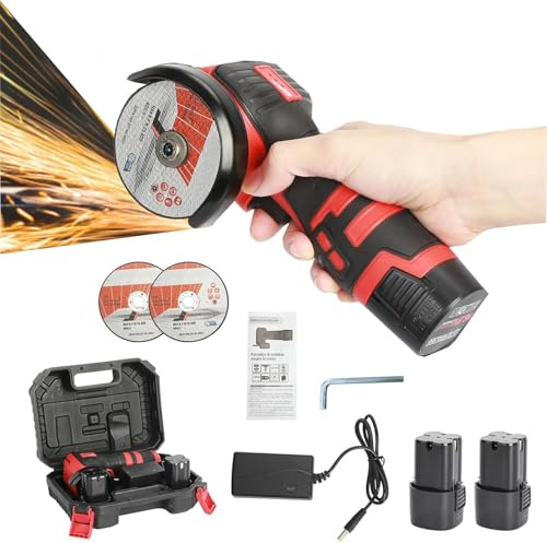 Mini Angle Grinder, 18V 550W Brushless Cordless Angle Grinder with Batteries and Diamond, Cutting Wheel Saw Blade Polishing Sheet, Brush-Less Polishing Machine for Grinding Cutting Polishing (Red_)