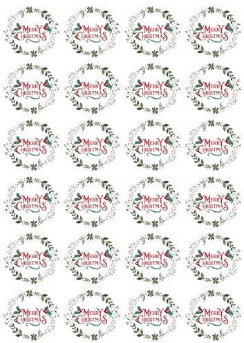 Merry Christmas Edible Cupcake Cake Toppers, 24 x Precut