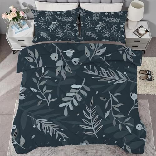 Bettdecke 200x220 Ohne Bezug Nutzbar, Blumen Blätter Pflanzen Bettdecken Waschbar Ganzjahresdecke Retro 4 Jahreszeiten Steppdecke, Bettzeug Microfaser mit 2 Kissenbezug für Sommer Winter Doppelbett