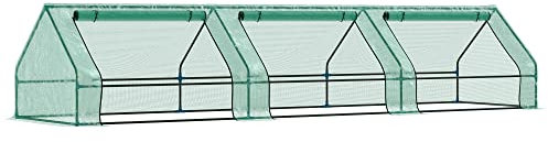 Outsunny Serra per Orto Impermeabile e Anti UV con 3 Finestre Avvolgibili, Mini Serra per Piante in Acciaio e Polietilene, 400x100x80 cm, Verde