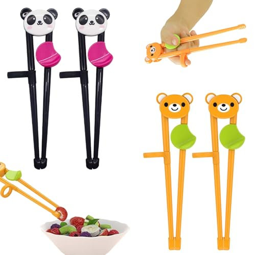 svpfuo 4 Stück Essstäbchen Kinder, Kinder Training Essstäbchen, Stäbchen Kinder, Essstäbchens Hilfe, Baby Bear übungs-Essstäbchens, Geeignet für Anfänger zum Üben mit Stäbchen