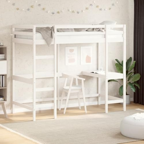 Festnight Kinderbett Hochbett 90x200 cm mit Schreibtisch Etagenbett Holz Jugendbett Holzbett Bettgestell Jugendzimmer Kinderzimmer