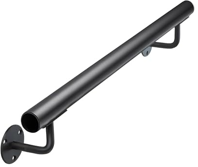 Purife Corrimano per scale in metallo da 61 cm per interni, tubo quadrato da 6 m, montaggio a parete, ringhiere per esterni, per garage, portico, patio, corrimano, ringhiera in ferro