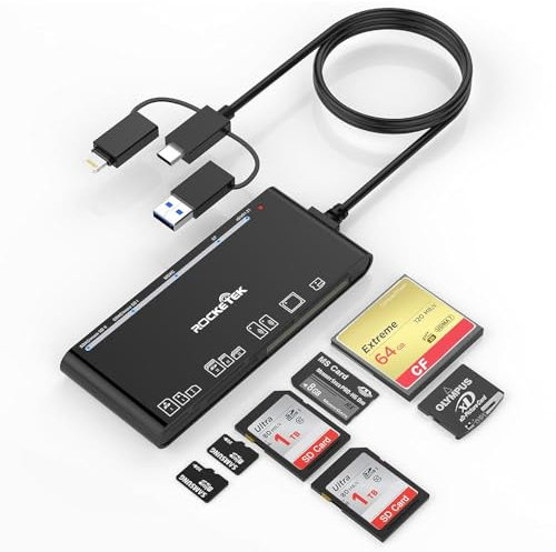 7 IN 3 USB 3.0 Multi Card Reader Adapter, Memory Card Reader Hub for SD,CF,XD,Micro SD,TF,MS Cards, 5Gbps High-Speed USB C SD Card Reader for iPhone 16/15/14/iPad/MacBook/Samsung, Windows,Mac OS,Linux