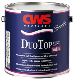 CWS CD Color Duo Top Satin, weiss, 1 L Seidenglänzender Allroundlack auf Alkyd-Silikon-Basis. Lösemittelbasiertes Ein-Topf-System zur Grund- und Decklackierung im Innen- und Außenbereich.