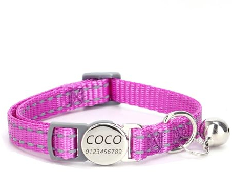 Katzenhalsband Haustierhalsband mit Gravur, personalisiertes Katzen und Hundehalsband mit Sicherheitsverschluss, individuelle Halsbänder mit Glöckchen für Katzenjungen mädchen (Violett)