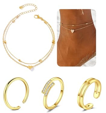 QWALIT Gold Toe Rings for Women Gold Bracelets Heart Anklets for Women Waterproof Toe Rings Non Tarnish Adjustable Womens Big Toe Jewelry Simple Tail Ring