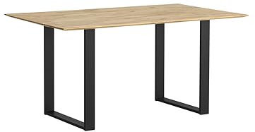 WOODLIVE DESIGN BY NATURE Arto Massivholztisch in Wildeiche, massiver Esstisch, rustikaler Esszimmertisch mit schwarzen Gestell in U-Form, Größe:140 x 90 cm