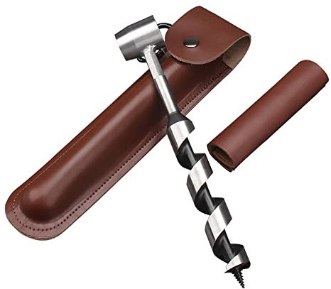 Ensemble de tarières manuelles Bushcraft avec étui en cuir, mini perceuse à bois manuelle multifonctionnelle, outil de survie portable pour le camping et la construction