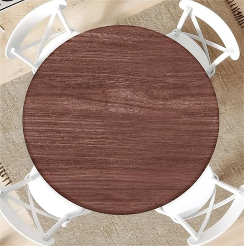 Outdoor Runde Tischdecke mit Gummizug Ø 48in(120cm)- Elastisch Garten tischdecke mitHolzmaserung Muster Passend für 105-115cm