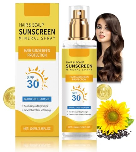 Hair & Scalp Sunscreen Mineral Spray, Hair & Scalp Sun Protection Spray SPF30, UV Hair Sunscreen Mist Non-greasy, 100ml (1)