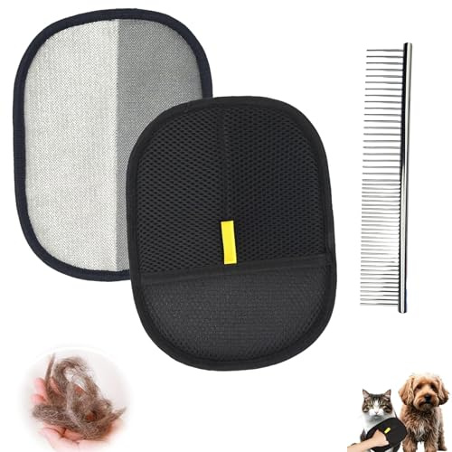 QXCFTW 3 Pcs Kit Magic Brush Pet Hair Remover Glove | 2025 Electrostatic Pet Hair Removal with Comb for Dog & Cat | Reusable & Washable for Furniture, Carpet, Car & Clothes