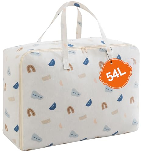 IHOMAGIC 54L Borsa Portaoggetti Pieghevole, Contenitori Sottoletto con Manico e Cerniera, Portatile Borse Trasloco in Poliestere Cotone, Scatole Porta Vestiti per Giocattoli, Cuscini, Grigio Chiaro