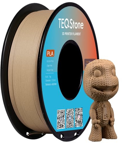 TEQStone Holz PLA Filament 1,75mm 1KG, 15% Echte Holzfaser-Einlage, Maßhaltigkeit +/-0,02mm 3D Drucker Filament Walnuss Farbeton