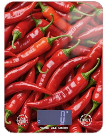 Piccola bilancia per alimenti con peperoncino fresco, colore rosso, facile da pulire, 5 kg/5 g, bilancia digitale da cucina con 4 unità per cucinare con sapone cheto (batterie non incluse)