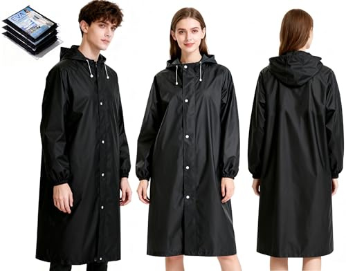 XRXYMQ 3 Pièces Poncho Pluie Imperméable Noir Cape de Pluie Femme Réutilisable Kway Femme pour Femmes et Hommes Pour La Randonnée Concerts Voyages