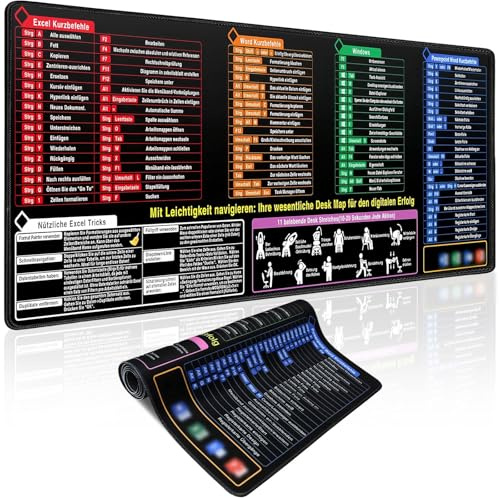 Mauspad, Excel Schreibtischunterlage Deutsch Mousepad Rutschfest, 900 x 400mm Reinigbar Excel Mauspad Deutsch für Word Windows Büro und Zuhause