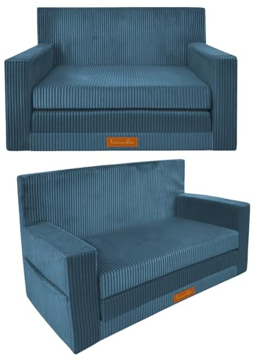Leanbe 3in1 Kindersofa, Cord Spielsofa, Schlafsofa und Klappsofa, Personalisierbar, EU-Herstellung, (Blau)