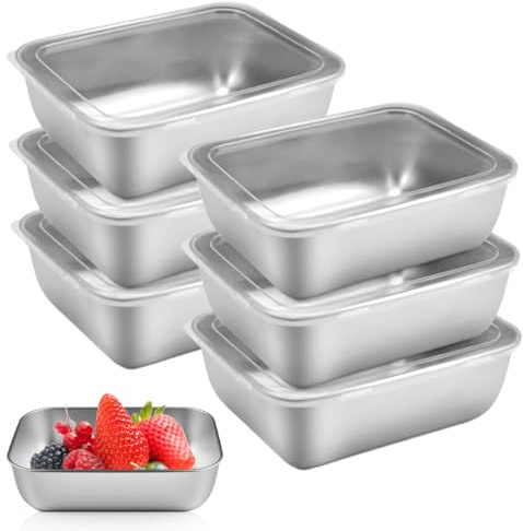 6 Piezas Recipientes Herméticos con Tapa de Acero Inox, 13.5x10.5x4.5cm