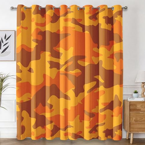 Genérico Cortinas Salon Camuflaje Naranja, Cortinas Dormitorio Camuflaje Militar Decoracion Habitacion Ventana, Termicas Aislantes, con Anillas, 140x245 2 Piezas (An X Al) L-C&22