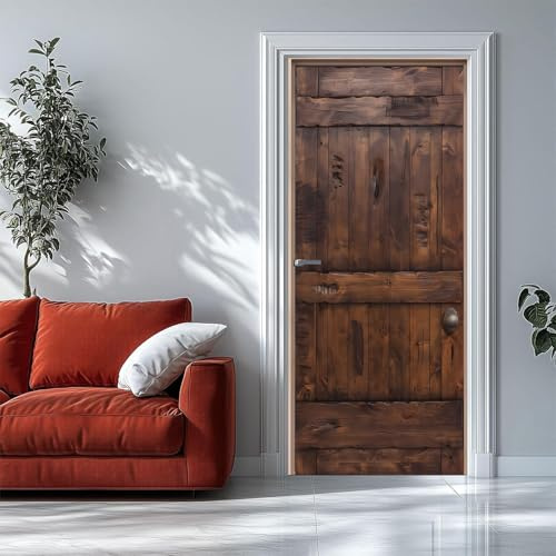 Türtapete Selbstklebend 90x200 cm Holztür Vintage-Stil Türaufkleber 3D Entfernbar für Schlafzimmer Wohnzimmer Badezimmer Dekoration - Türposter Wasserdicht