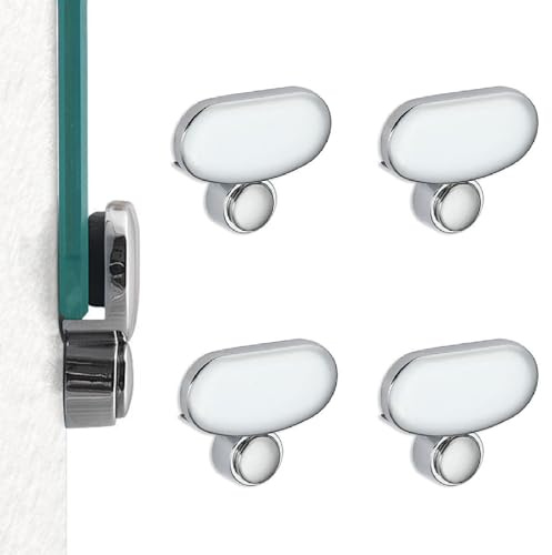 4 Piezas Soporte para Espejo Sin Marco, Soporte de Vidrio Clips de Espejo de Aleación de Zinc Soportes Fijación de Espejos Soporte de Pared Oval con Tacos y Tornillos