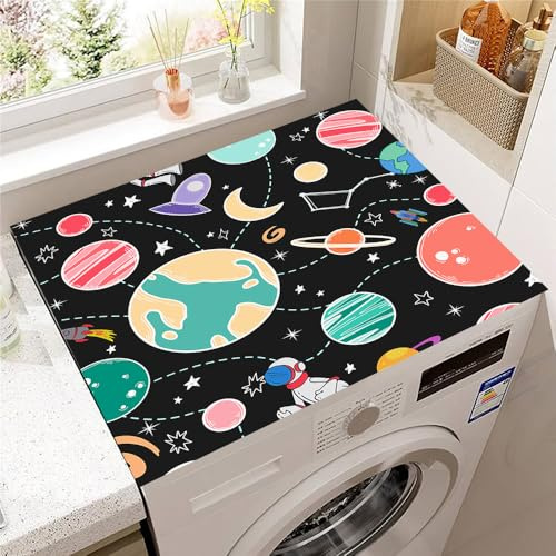 Hearda Housse Machine a Laver Dessin Animé Planète,Dessus Tapis Lave Linge Antidérapant,Housse de Protection pour Machine à Laver Top,Tapis de Protection pour Dessus Sèche-Linge (Noir,30x40cm)