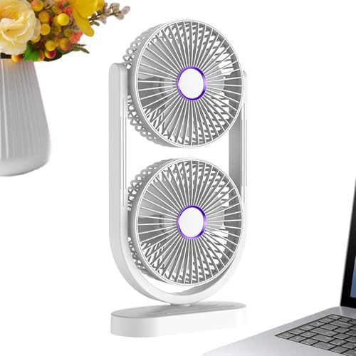 Nankoyal Ventilatore Da Scrivania,3 Velocità Doppia Testa Ricaricabile - Ventilatore Da Tavolo E Raffreddamento Scrivania - Per Casa Ufficio Dormitorio Esterno Viaggi Campeggio Vacanze Auto