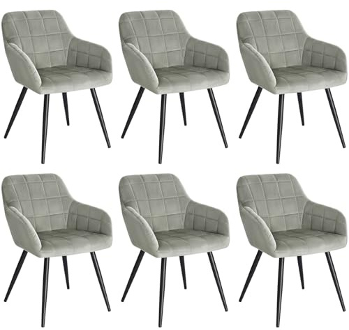 WOLTU Esszimmerstühle 6er Set, Küchenstühle gepolstert mit Armlehnen | Sitzfläche aus Samt, Metallbeine, für Wohnzimmer Küche Esszimmer, Grau