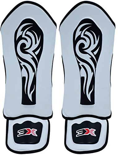 3X Sports Kids Muay Thai Shin Instep Guards - Durable Foot Protector, Lightweight Padding, Adjustable Straps, Shock Absorbing Foam, Easy Fit Sparring Training Gear, BJJ Karate Boxing Taekwondo